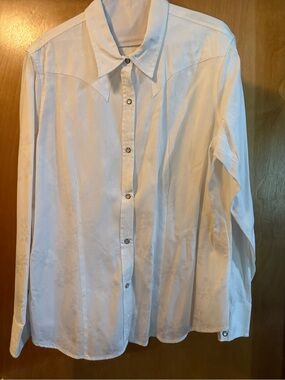 Vintage Women’s Stetson Floral White Button-Up Shirt; Size XL